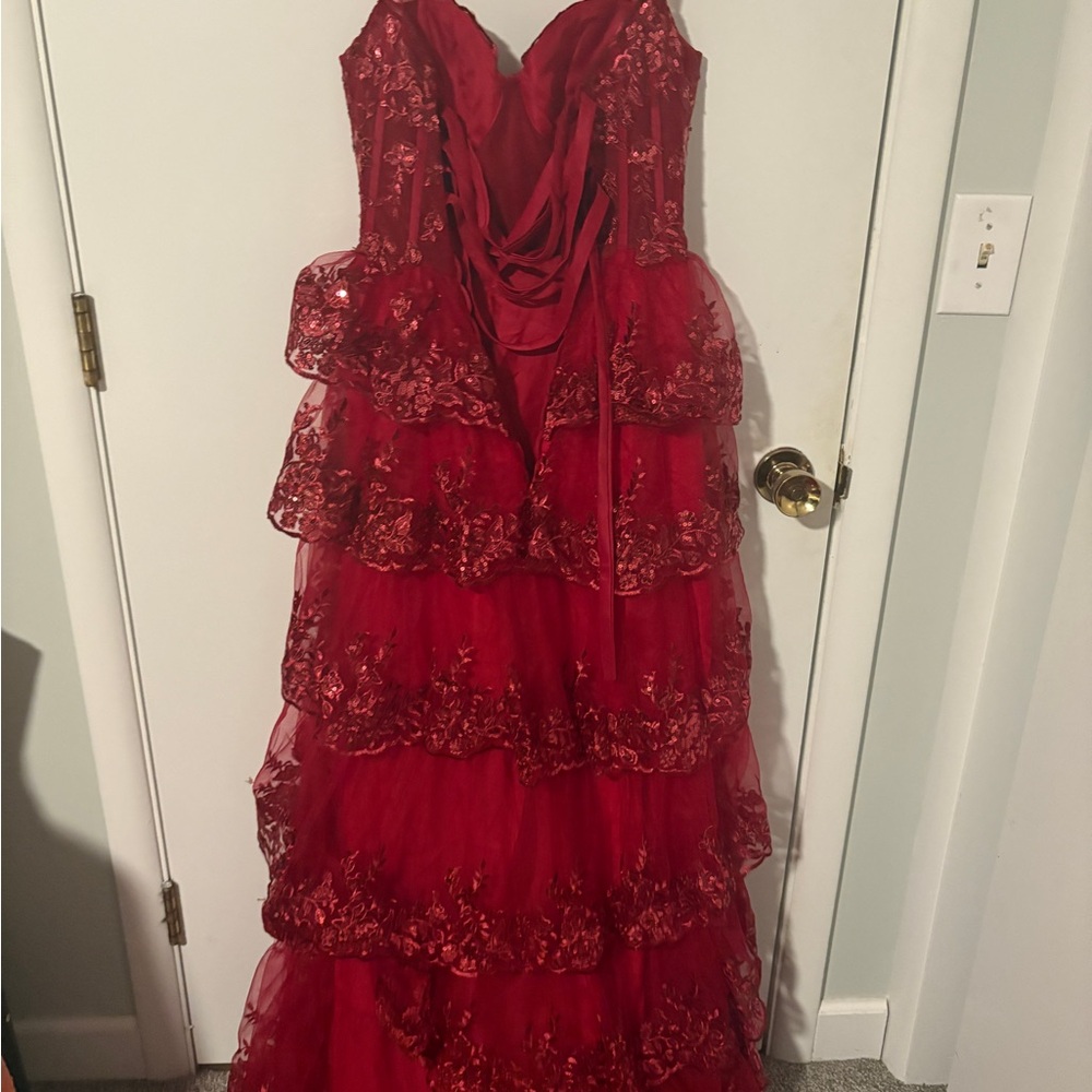 Red Ruffe Prom Dress - Picture 2 of 2